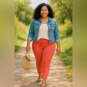 Plus Size 14W Coral Red Slim Fit High Rise Stretch Jeans New Summer Pants